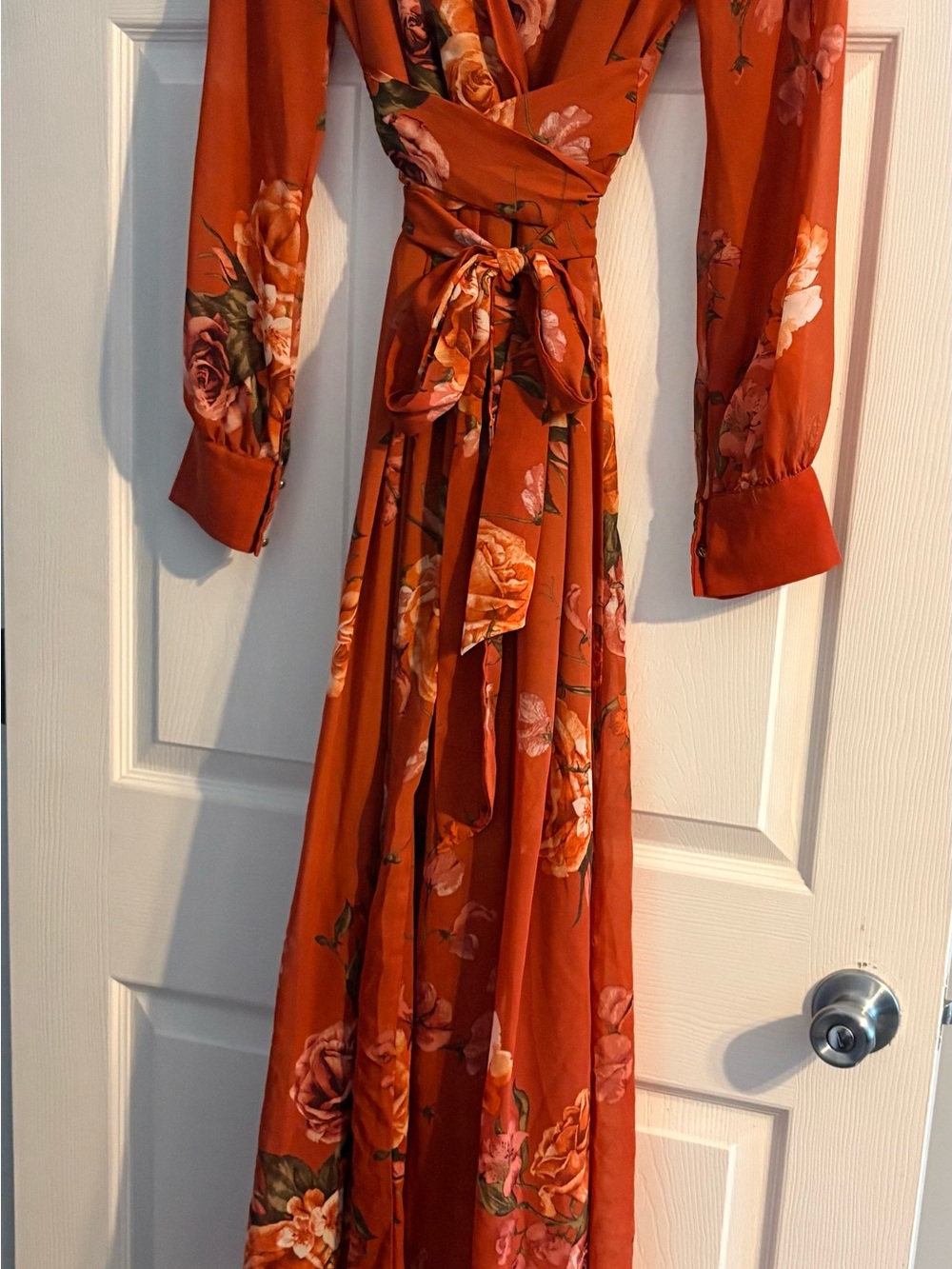 Baltic Born Rust Floral Wrap Maxi Dress with Rose Print